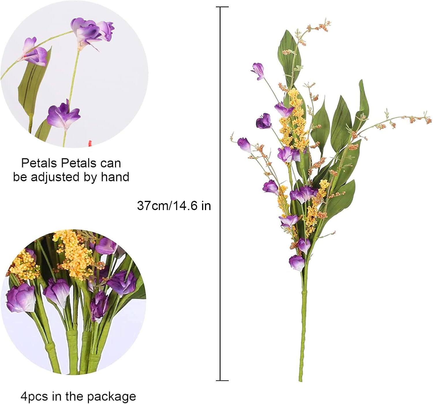 4Pcs Artificial Flowers Bundles Wild Flowers Bouquet Artificial Greenery Shrubs Floral Arrangement Faux Flowers Decor Indoor for Spring Farmhouse Home Kitchen Table Centerpieces Decoration - Image 4