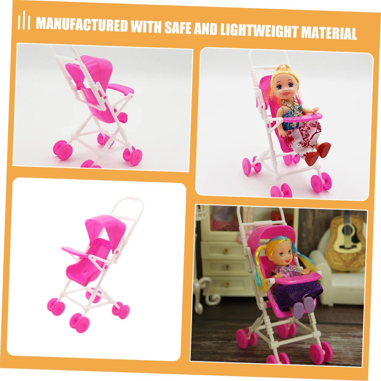 Kisangel 3Pcs Doll Stroller Realistic Play Stroller for Safe for Role Play Present for Birthdays Holidays Interactive Party Games