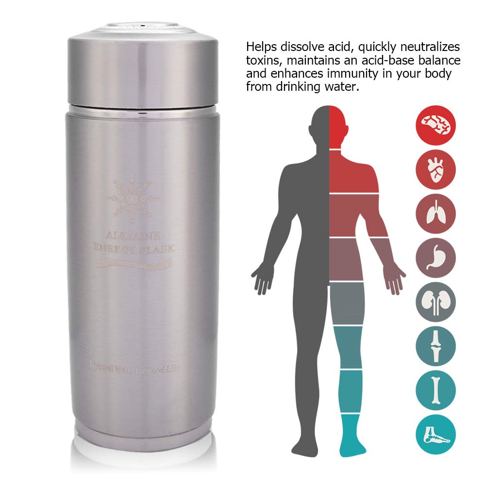 Bouteille alcaline Nano Bouteille d'énergie Acier inoxydable Bouteille d'eau alcaline portable Nano Balance Bio Energy Lonizer Cup Piston (argent) (argent)