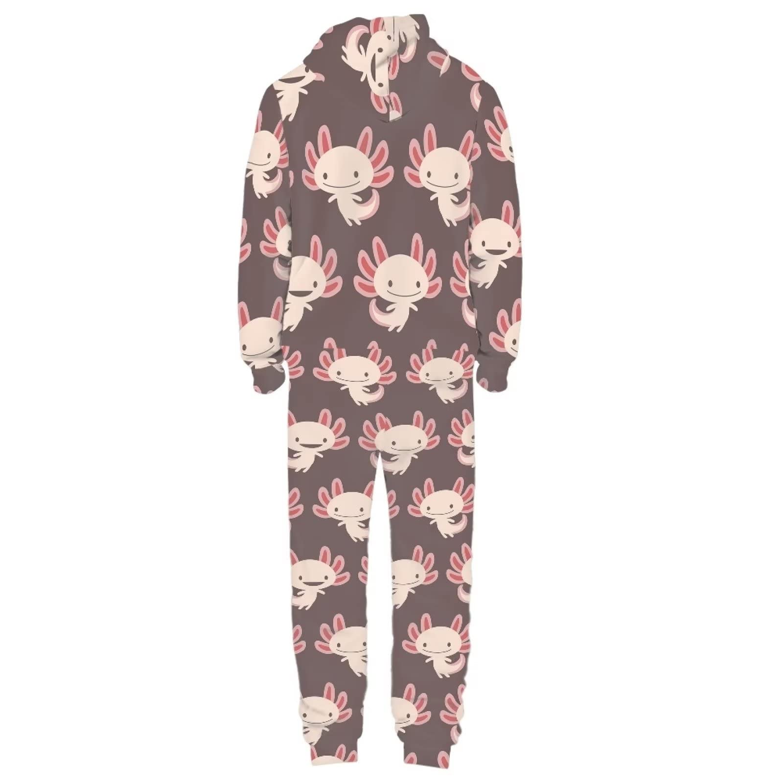 POLERO Pijama de conejo con cremallera para mujer, Pijamas Enteros con capucha y bolsillo para hombre, Axolotl, L