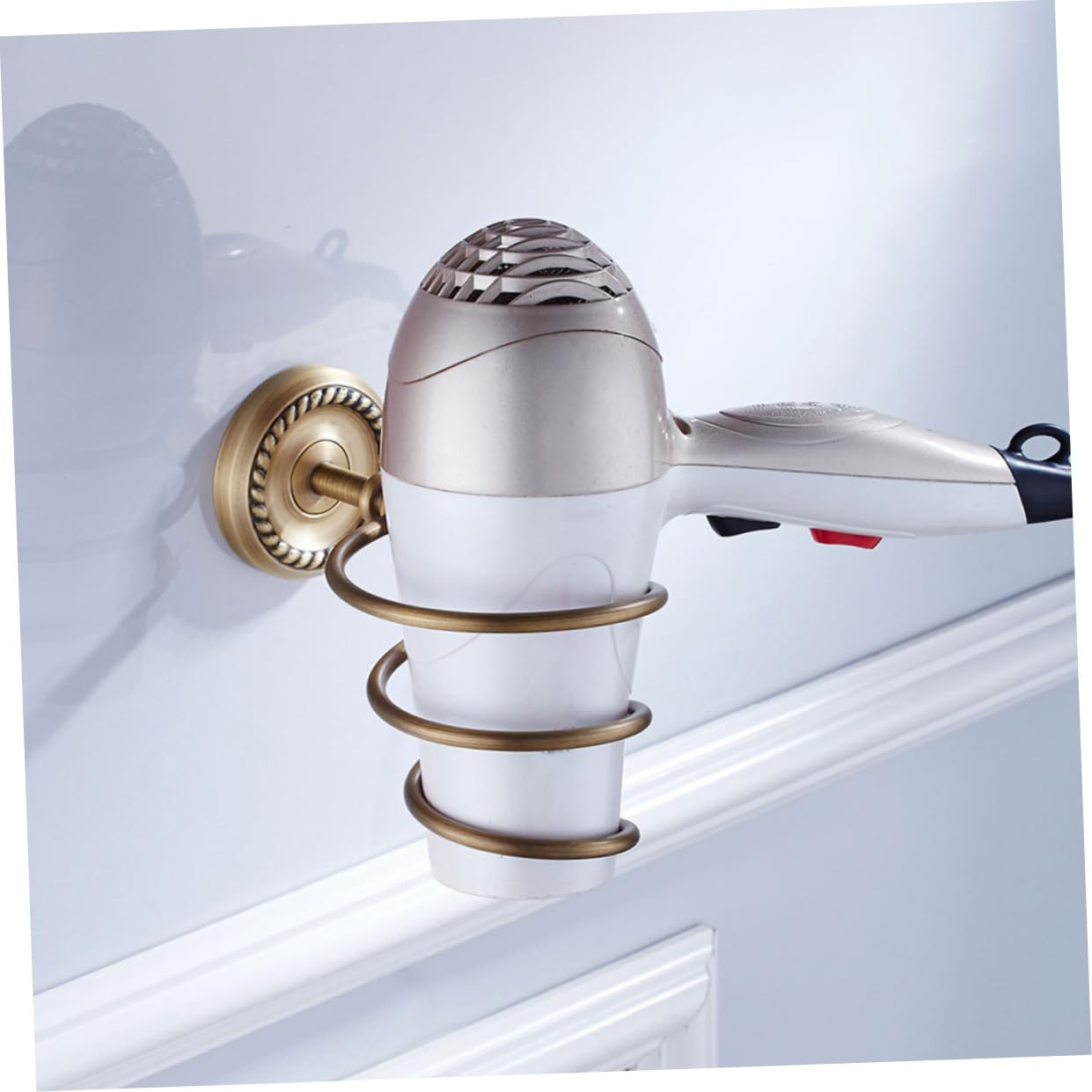 Baluue Antique Style Hair Dryer Rack Wall Mount Brass Material for Bathroom Living Room