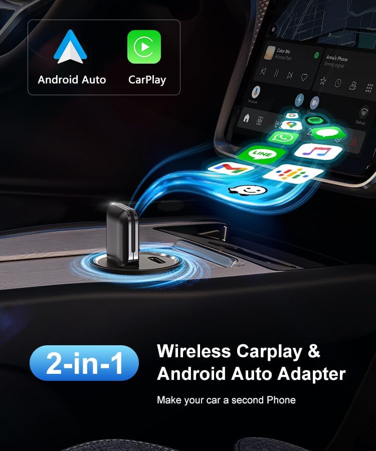 Image of 2026 YIMBLI Wireless CarPlay Adapter for iPhone - No Audio Lag, Auto-Connect - Convert Factory Wired to Wireless CarPlay - Bluetooth 5.3 & 5GHz Wi-Fi - Plug & Play (Includes USB A /C)