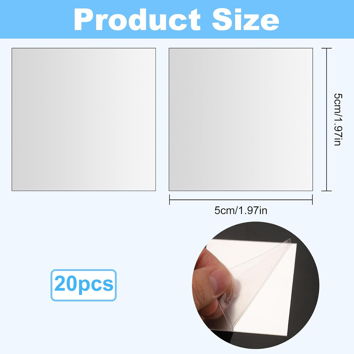 20PCS Mini Square Acrylic Mirror Tiles, Self Adhesive Mirror Wall Stickers