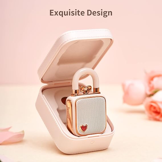 divoom Love-Lock Bluetooth speaker, small portable jukebox, wireless stereo matching, retro sound box, cute desktop decoration, for girls, pink