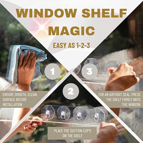 Miniatura 6 de NovaMode Estantes de acrílico para plantas de ventana a prueba de deslizamiento, paquete de 3 estantes flotantes de 12 pulgadas cada uno, estantes