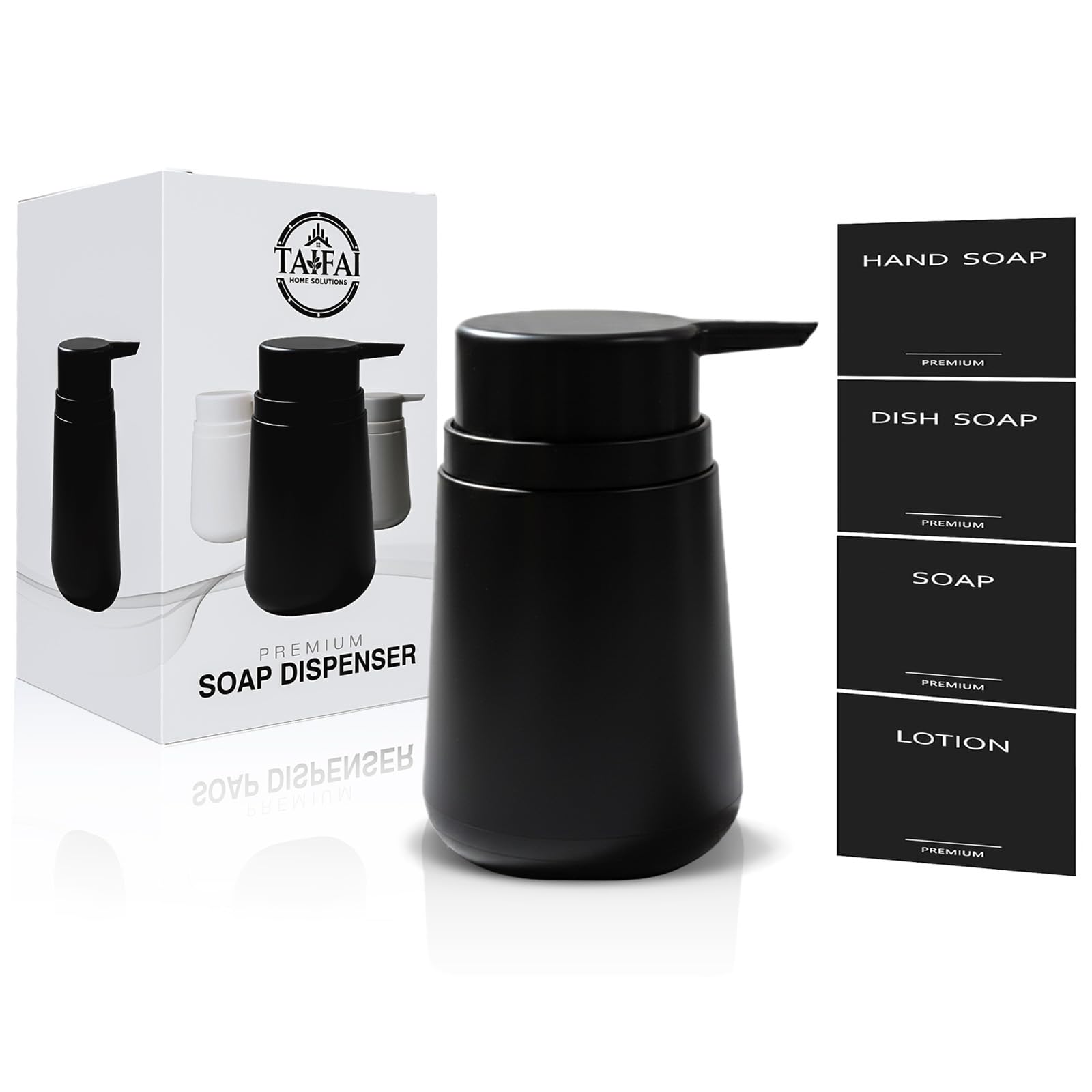 Dispensador Jabon Baño Cocina Negro Dosificador Jabon 320 ml Plástico Antigoteo Boca Ancha Dispensador Gel y Champu Ducha (1 Piezas, Negro)