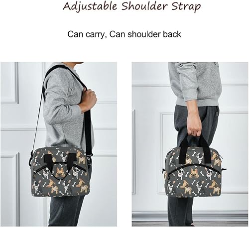 Miniatura 6 de Bolsa de almuerzo portátil para cachorros Bulldog Francés Negro Marrón Bolsa de almuerzo con aislamiento Contenedor de alimentos Preparación de