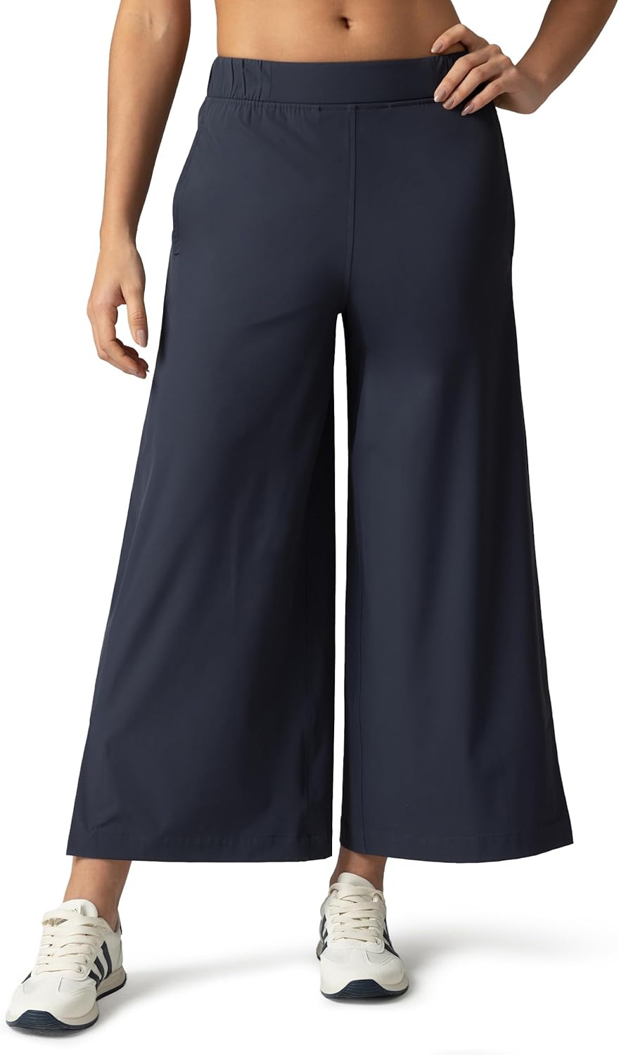 Colorfulkoala Women's Lightweight Wide Leg Cropped Pants High Waisted Loose Casual Lounge Pants Trousers with Pockets