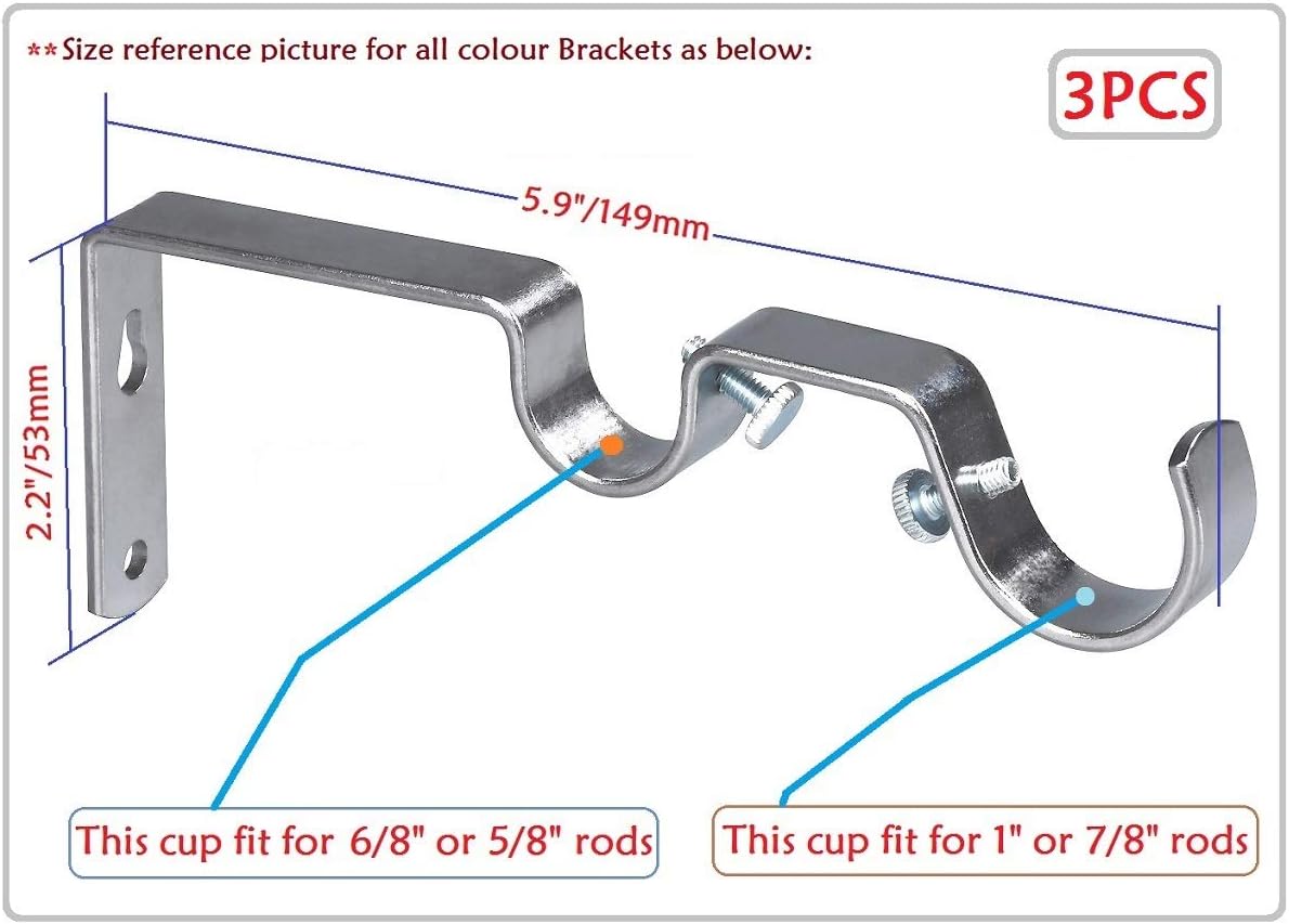 Double Curtain Rod Hanging Brackets Havy Duty 3Pcs-Gold (Pack of 2)