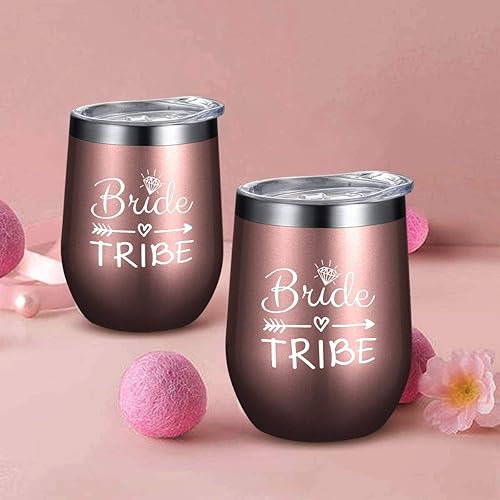 Miniatura 4 de Bride to Be - Copas de vino de acero inoxidable de 12 onzas de Bride Tribe Regalos de boda de compromiso, tazas de damas de honor, suministros