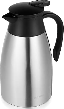 Thermal Coffee Carafe, 51 oz, Leakproof Push-Button Lid, Silver