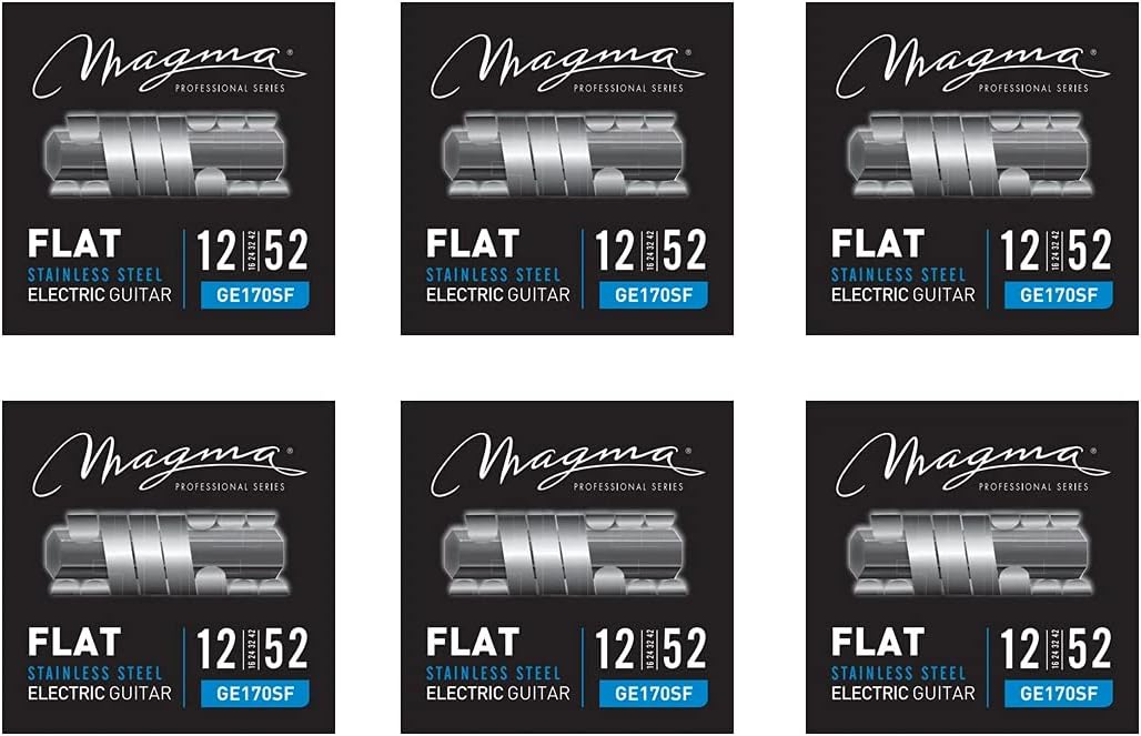 Magma Stainless Steel Electric Guitar Strings - Heavy Medium Gauge .012" - .052" Flat Wound Steel Strings (string gauges - 12, 16, 24, 32, 42, 52) - (GE170SF) 3 Set