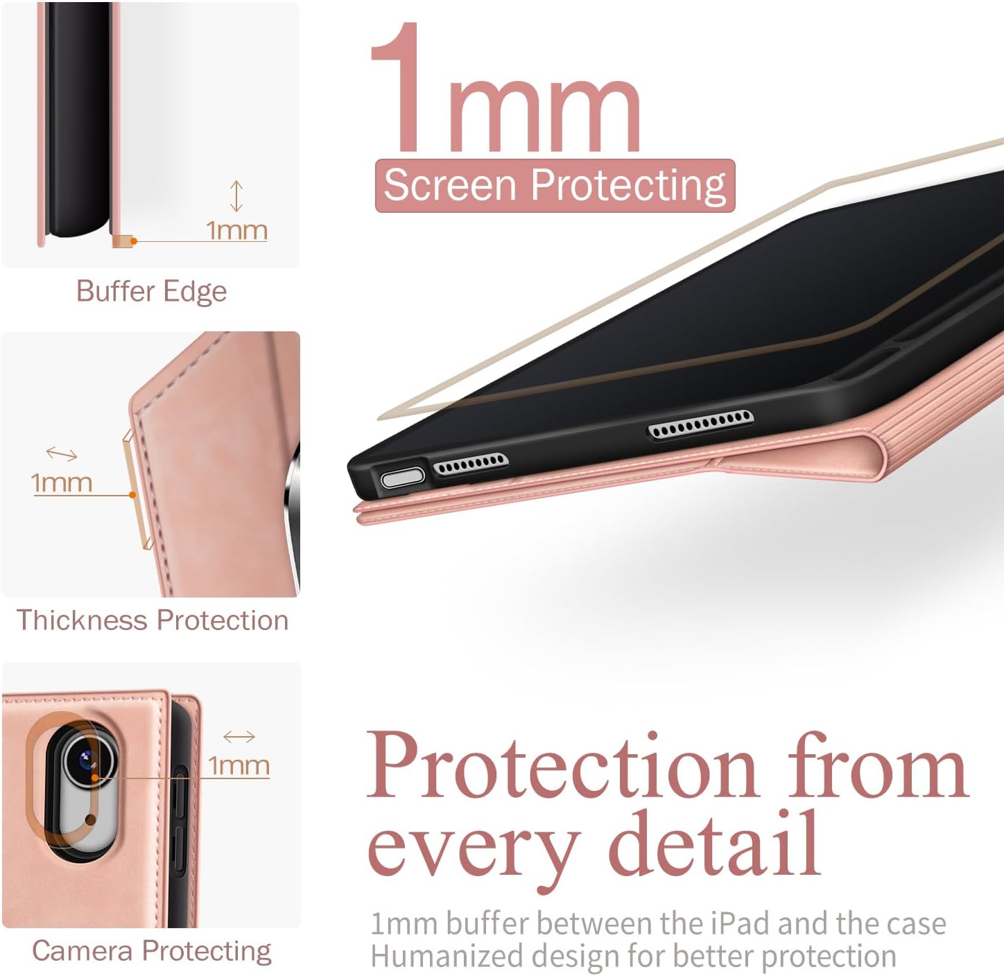 Antbox Case for iPad (A16) 11th (11'')/ 10th Generation (10.9'') High Grade Skin-Touch Vegan Leather with Built-in Pencil Holder Auto Sleep/Wake Function (Peach Pink)