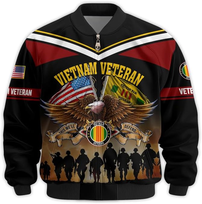 Vietnam Military Veteran Jackets - Military Bomber Jacket, Premium Waterproof Coat, Veterans Day Gift, Full Size S - 6XL