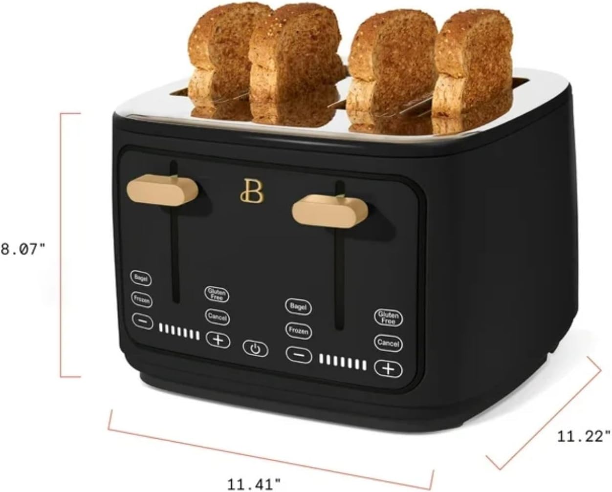 Four-slot Digital Touch Display Toaster with LED Countdown Extra Wide Self-Adjusting Slots Powerful Even Toasting (Black Sesame.)