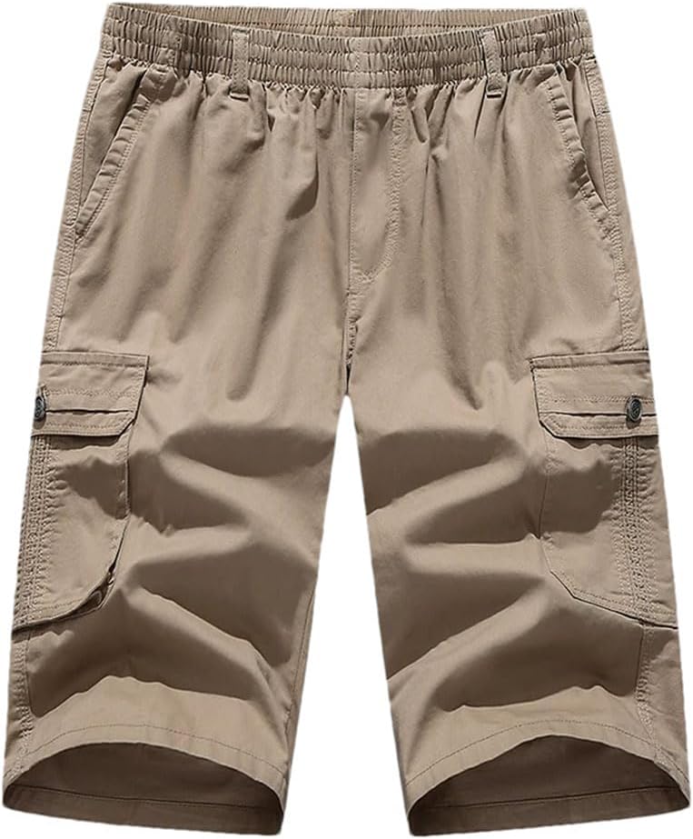 Men's Solid Color Casual Elastic Pocket Stitching Breathable Sports Shorts