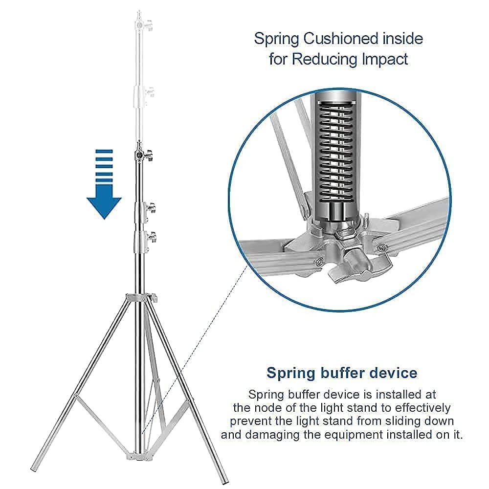 Soporte de luz de Acero Inoxidable para fotografía, Soporte de trípode Resistente Acolchado con Resorte, 2,8 m, 2 Paquetes de Soportes Profesionales de Estudio de fotografía