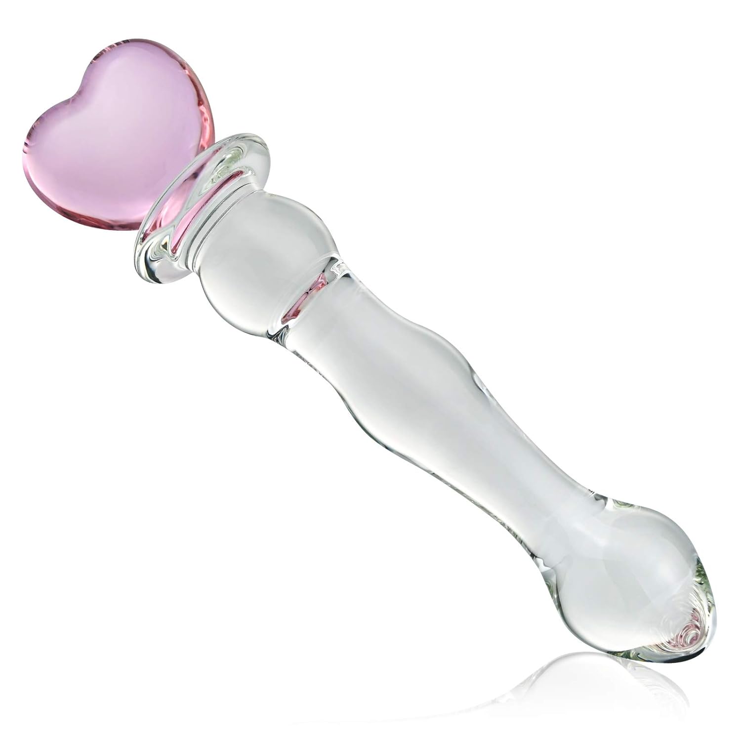 Glass Butt Plug Anal Beads Double Ended Dildo G-Spot Massage Vaginal Stimulation Pleasure Wand with Pink Heart Handle