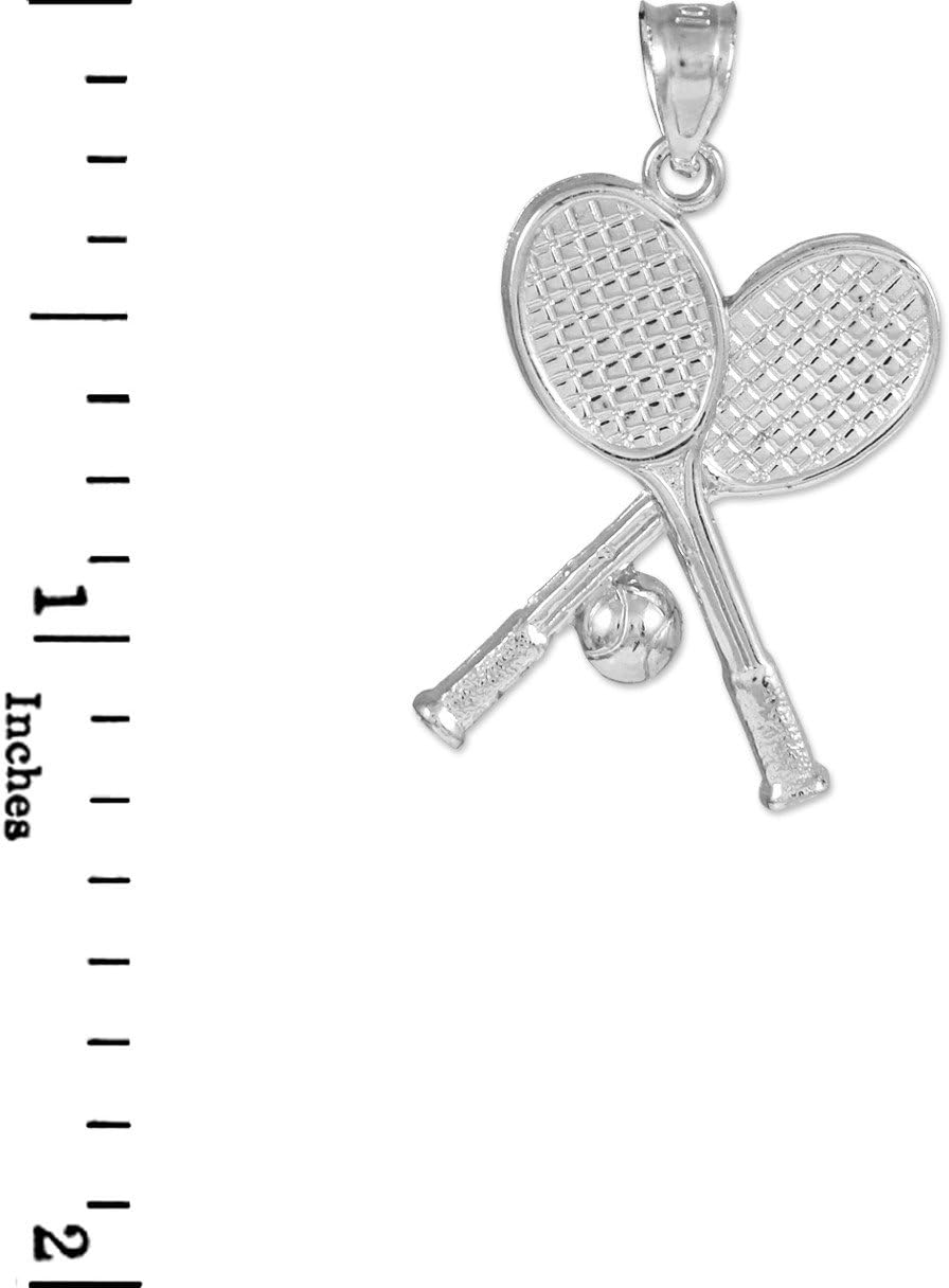 Claddagh Gold Polished .925 Sterling Silver Tennis Racquets and Ball Sports Pendant Necklace - Choice of Pendant Only or Chain Length