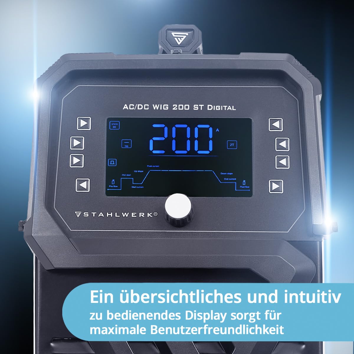 STAHLWERK Schutzgasschweißgerät 3-in-1 Kombi AC/DC WIG 200 ST Digital – WIG & MMA (E-Hand/ARC) bis 200 A, Clean-Modus zur elektrochemischen Reinigung von Edelstahlschweißnähten, HF-Zündung, Spot