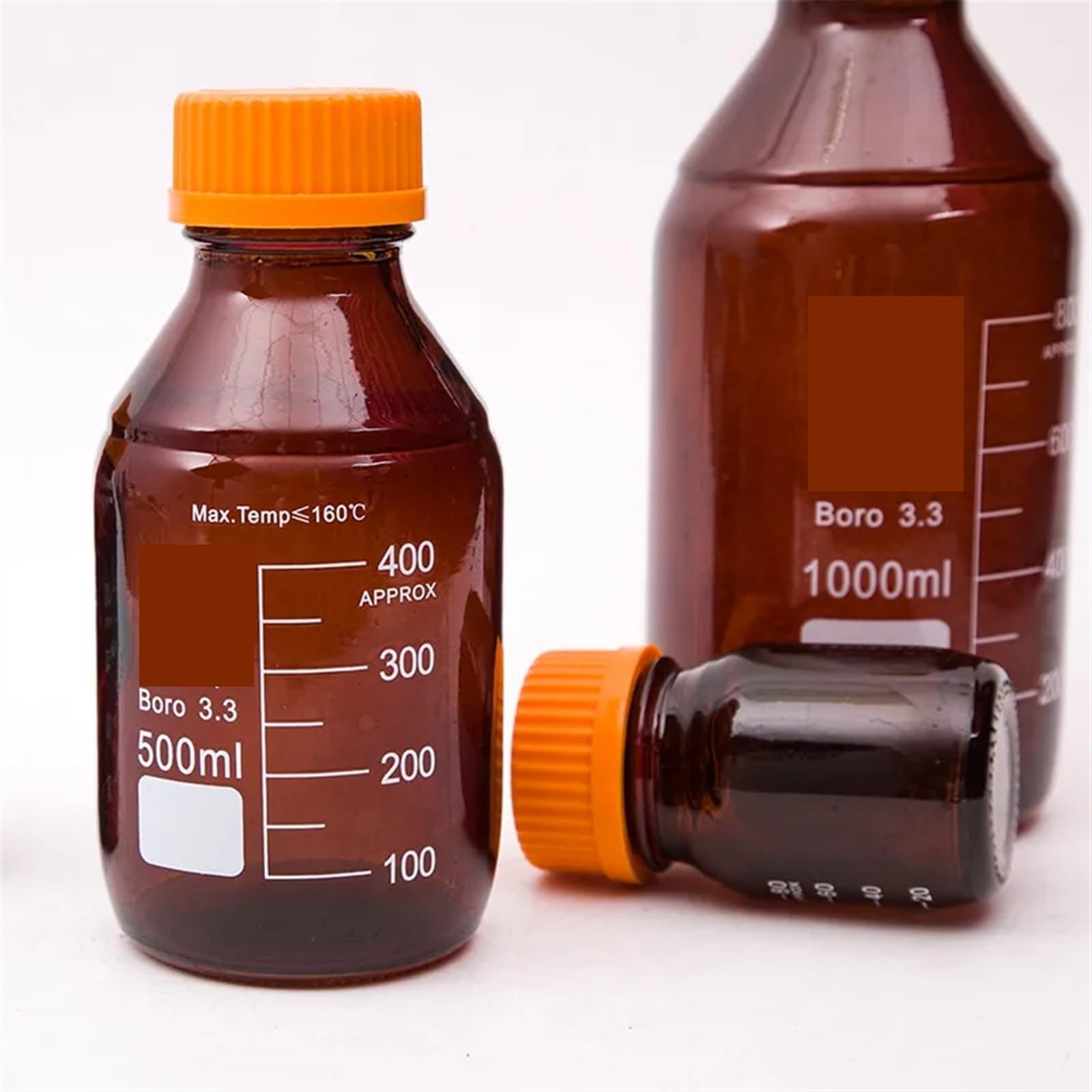 Reactivo Botella de Medios, Botellas de Vidrio Amarillo for reactivos Laboratorio, Paquete 8 Unidades, Varios tamaños(1000ml-1pcs)