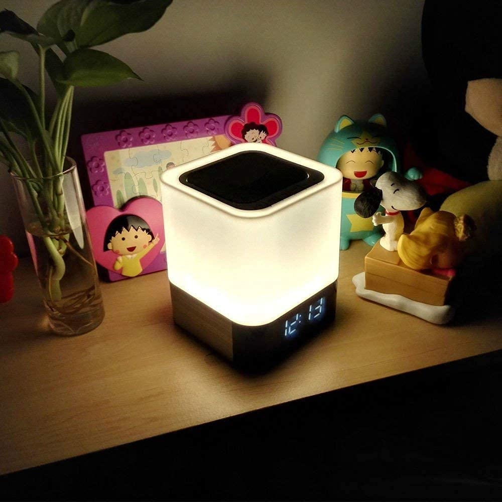 Luces nocturnas Altavoz Bluetooth,Lámpara de Noche Smart Touch, Reloj Despertador Digital, Luz de Noche Multicolor RGB Regulable, Regalos para Niños Adolescentes