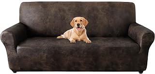 ANARACHON Leather Look Sofa Covers, Couch Cover Super Stretch Non Slip, Width Up to 88 Inch, Washable Furniture Protector 1-Piece Sofa Slipcover for Dogs, Cats and Kids(Sofa, Dark Brown)