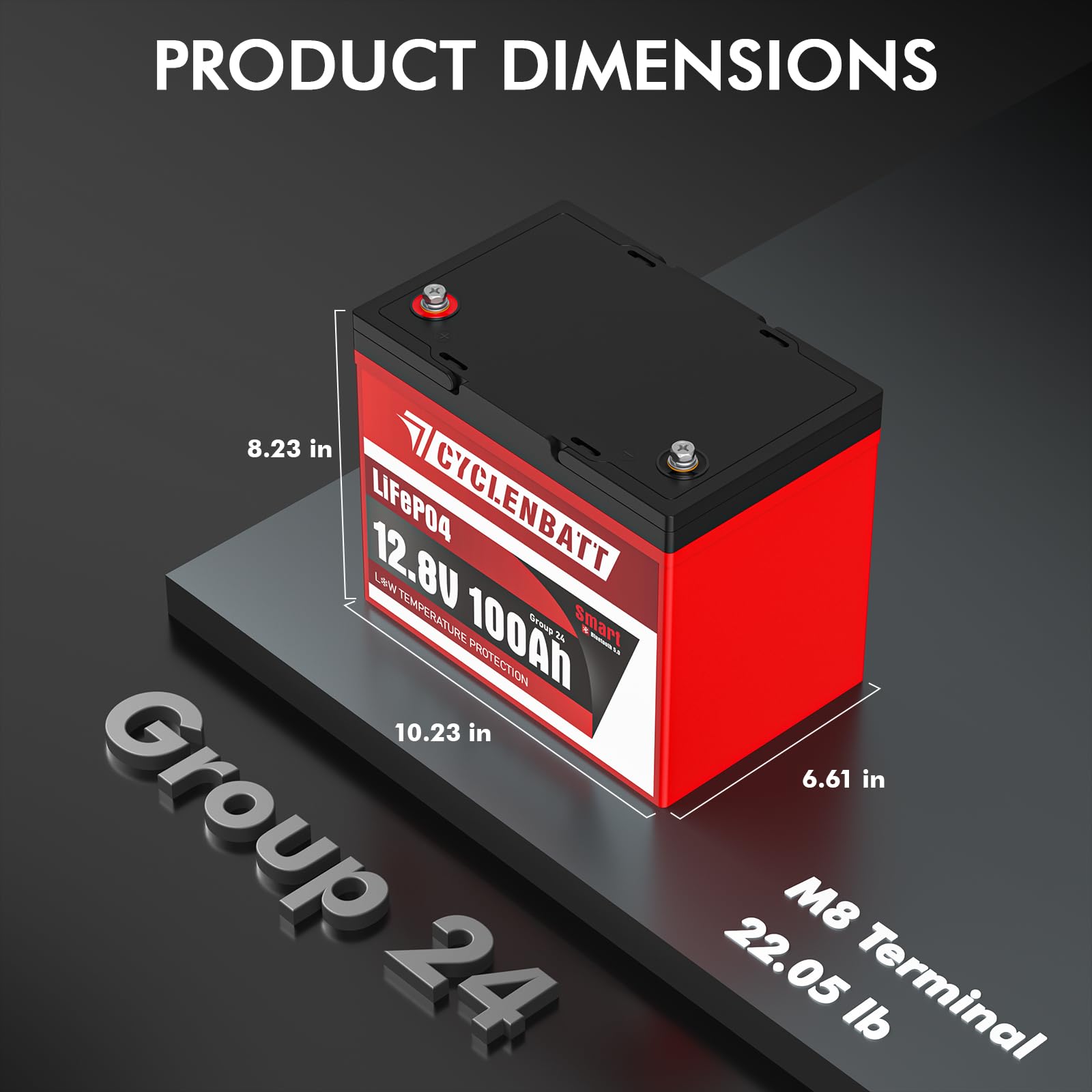 CYCLENBATT 12V 100Ah LiFePO4 Battery with Bluetooth, 12V Lithium Battery Built in 100A BMS Support Real-Time Monitoring, 12V 100Ah LiFePO4 for Trolling Motor, RV, Solar, Off-Grid