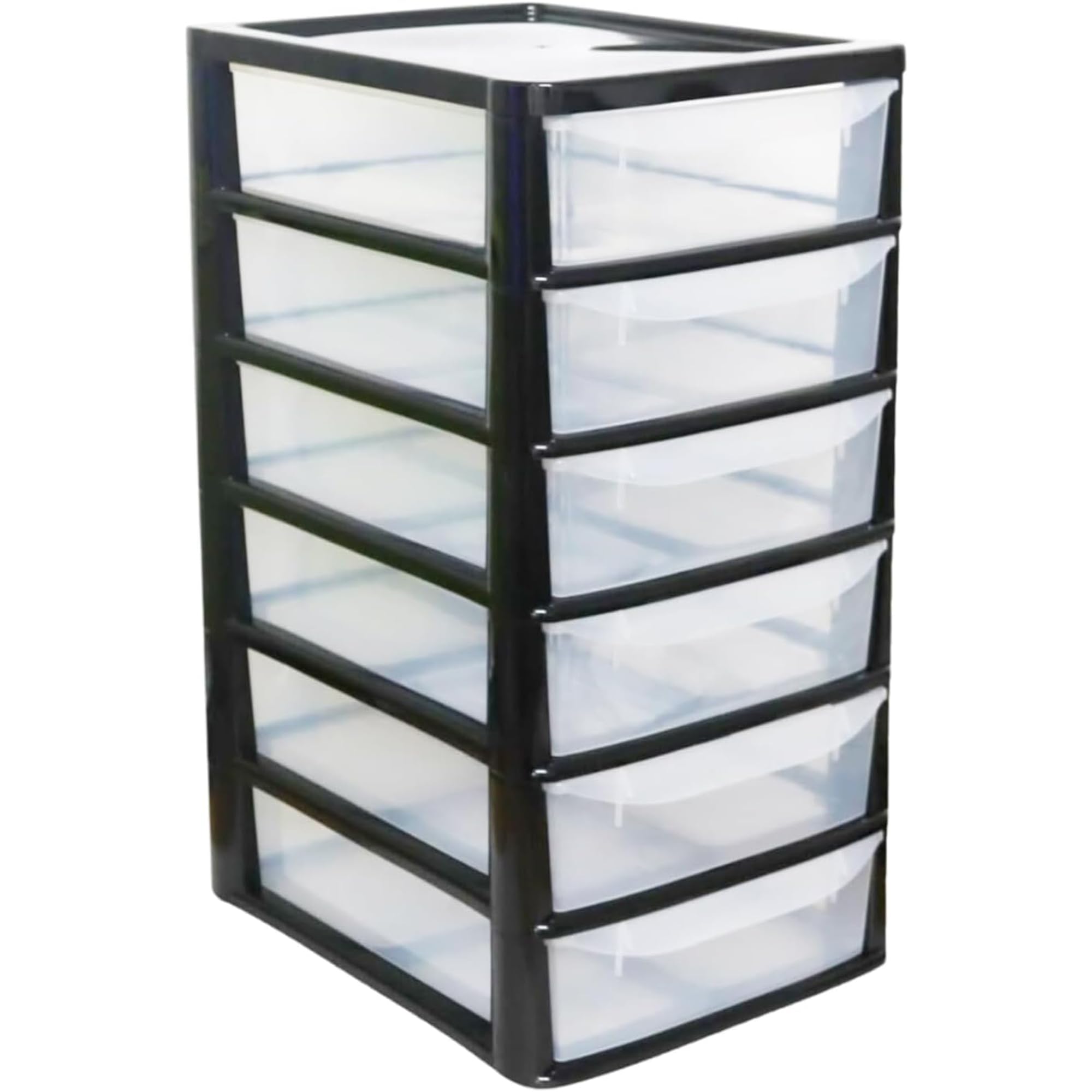 ALEEZ - A4 Drawer Storage Unit - 6 Tier Desktop Clear Plastic Drawers - Office, Tabletop, School, Home, Bedroom Tower - Stationery, Tools, Makeup Organizer with Clear Drawers (6 Drawer Black)