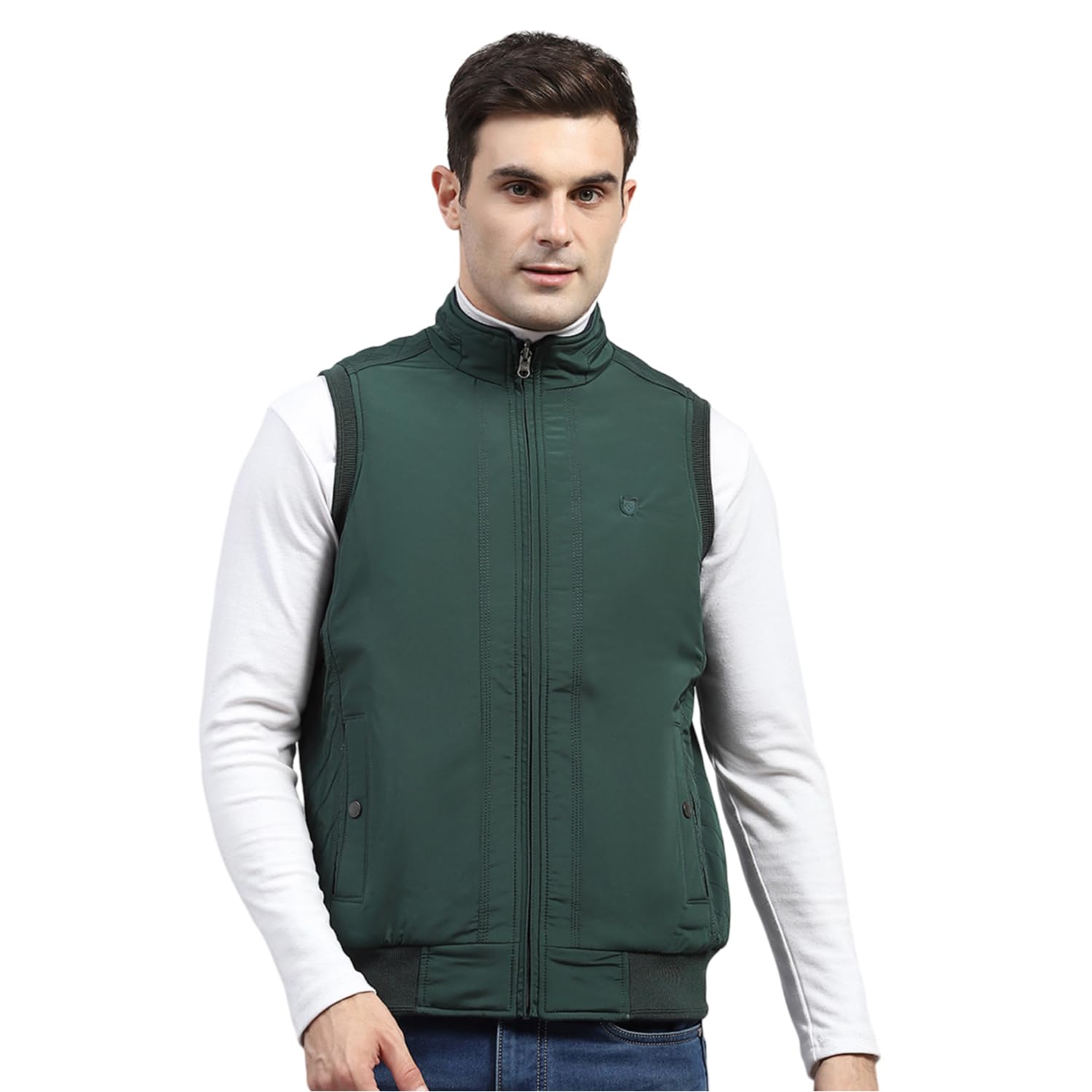 Mens Solid Mock Neck Sleeveless Reversible Jacket (224066721)-image-36