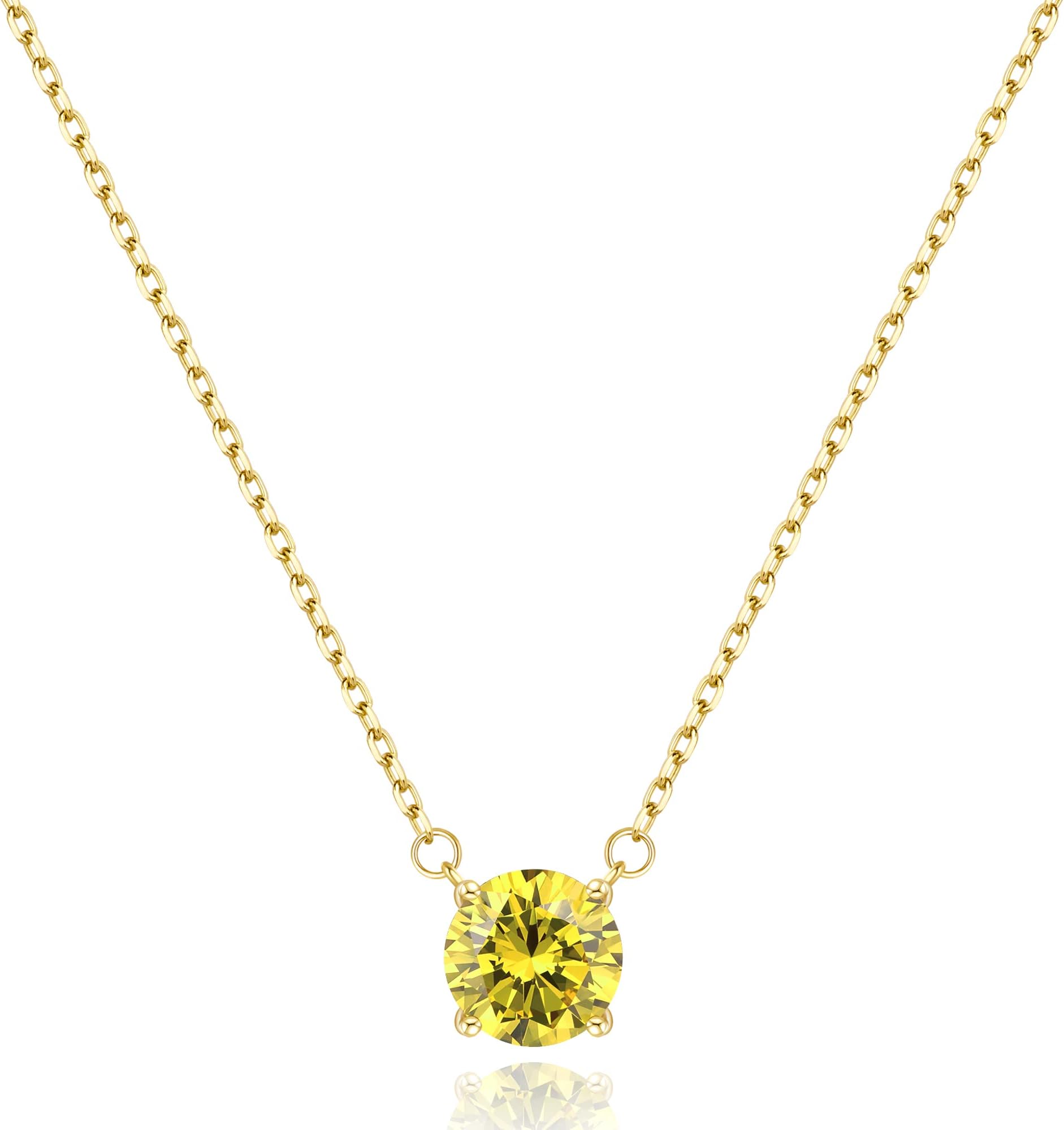 Jewlpire18K Gold Diamond Necklaces for Women, 2 Carat (8MM) CZ Birthstone Dainty Silver Necklace for Women, Christmas, Birthday, Wedding, Valentine's Day Jewelry Gifts for Women Gilrs Wife Her