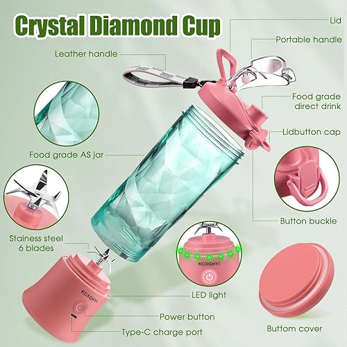 Miniatura 10 de Licuadora portátil para batidos, jugos recién exprimidos, batidos de leche y alimentos para bebés, 20 onzas sin BPA, adecuada para deportes al aire