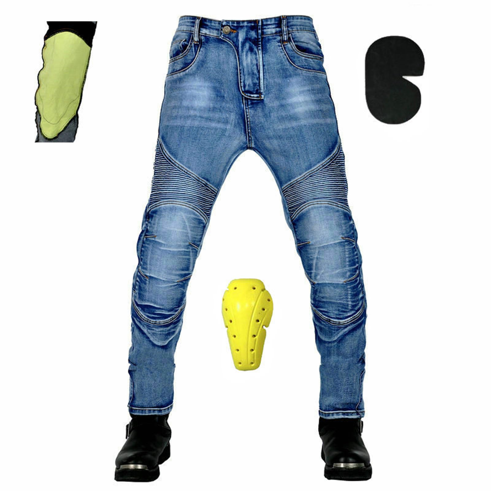 Jeans da Moto da Uomo Pantaloni da Motociclista in Denim Impermeabili Protezione Impermeabile Pantaloni da Moto da Ciclismo Jeans da Motociclista Elasticizzati con 4 Protezioni (Blu,4XL)