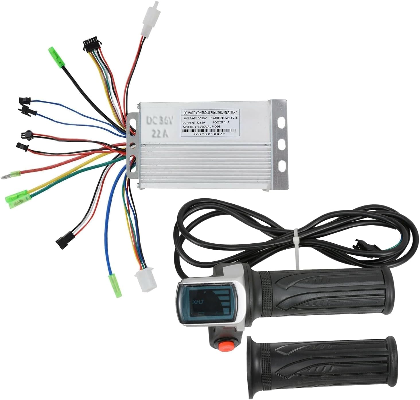 Voilamart 6-Pin Twist Throttle with Battery-Level Display + DC 36V 22A Controller 2Pcs Kit for 3-Phrase Hall Motor (Not for LCD Monitor)