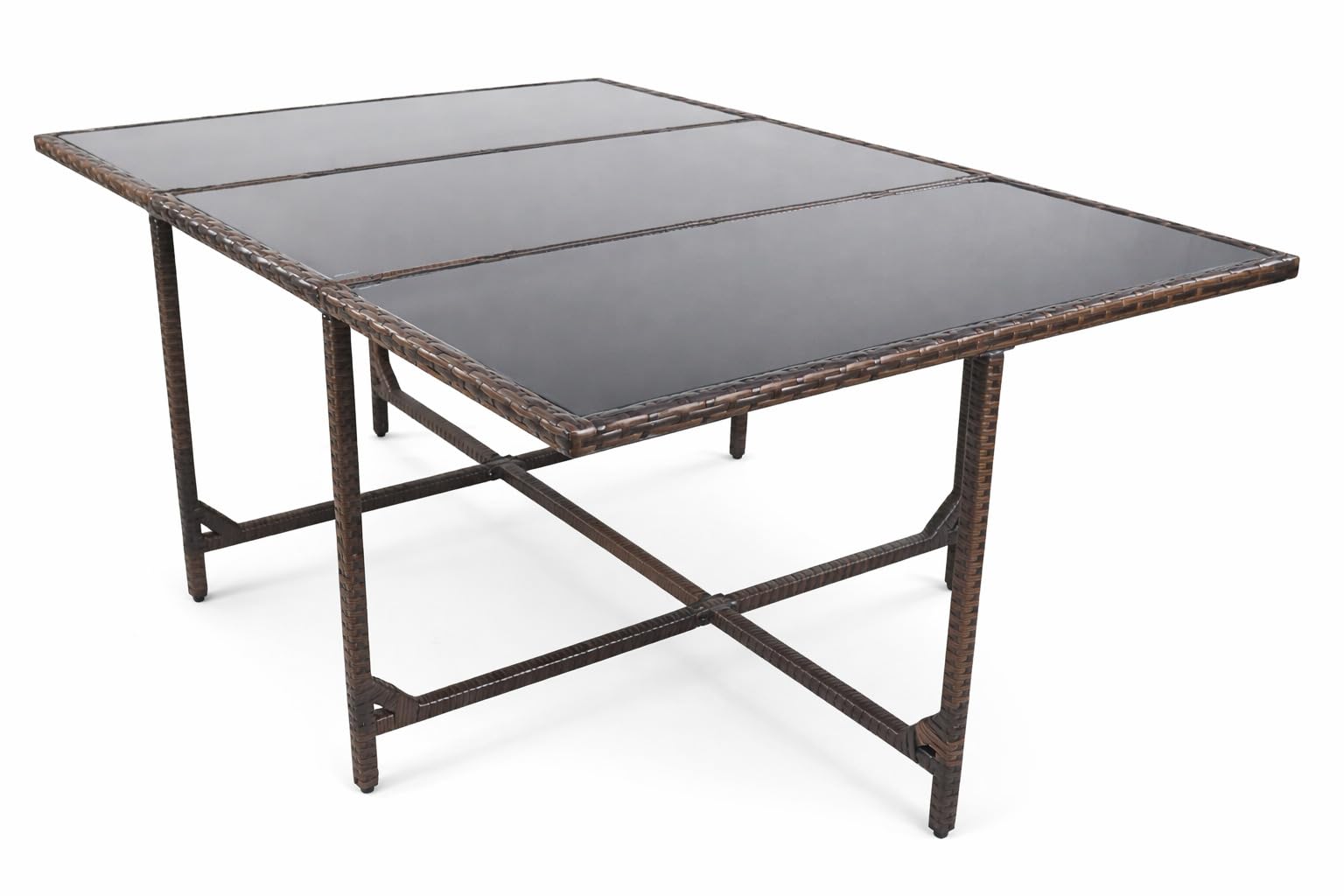 VCM Raloso rattanowy stół balkonowy, stół ogrodowy, kemping, 170 x 110 cm, brązowy