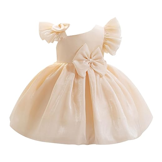 OBEEII Vestido infantil de dama de honra, casamento, concurso, festa, esvoaçante, baile, formal, aniversário, batismo, laço, babados, vestido de baile