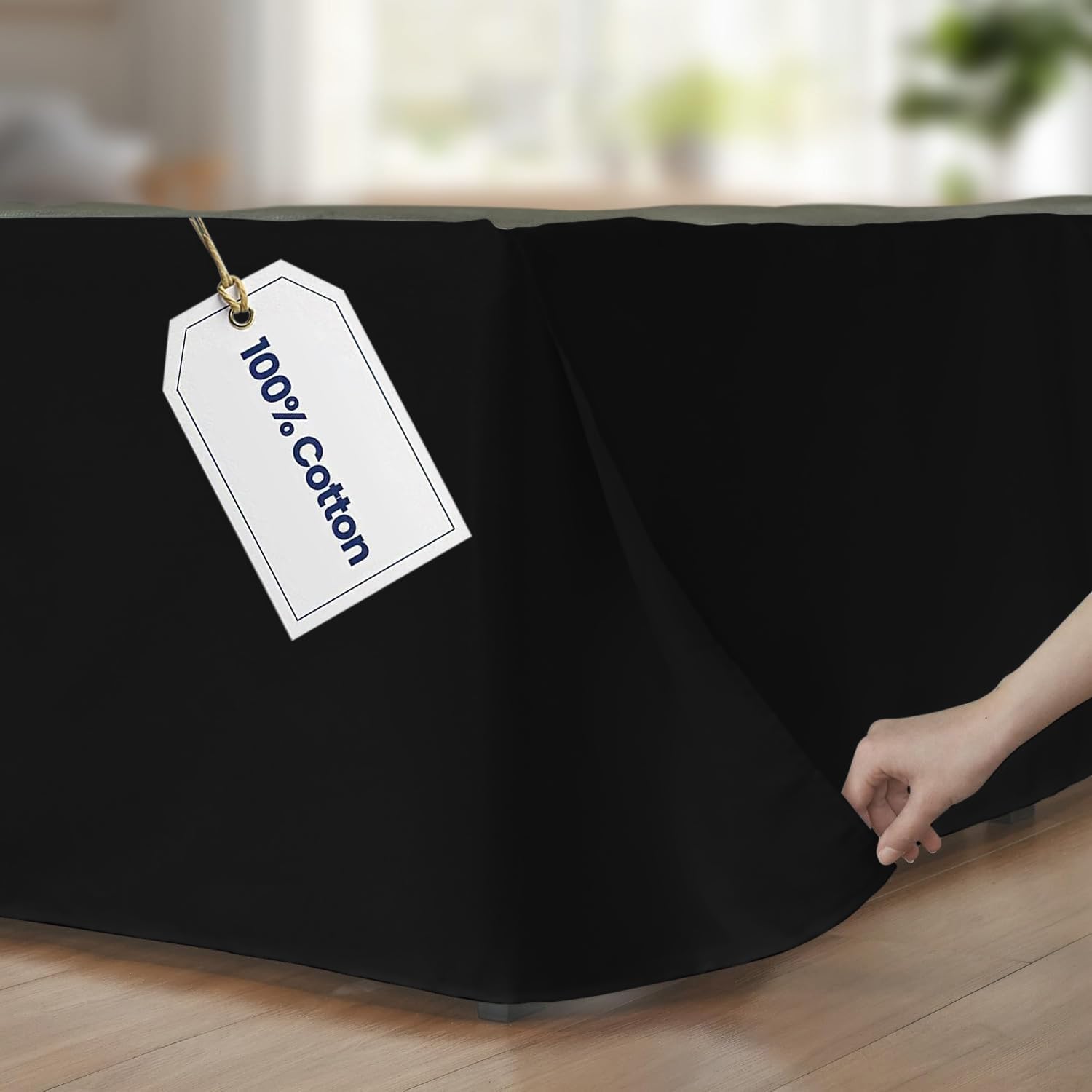 Bedskirts King Size – 100% Natural Cotton 800TC Split Corner Black King Bedskirt 21 inch Drop – Center & Corner Pleats (Black, King 21" Drop)