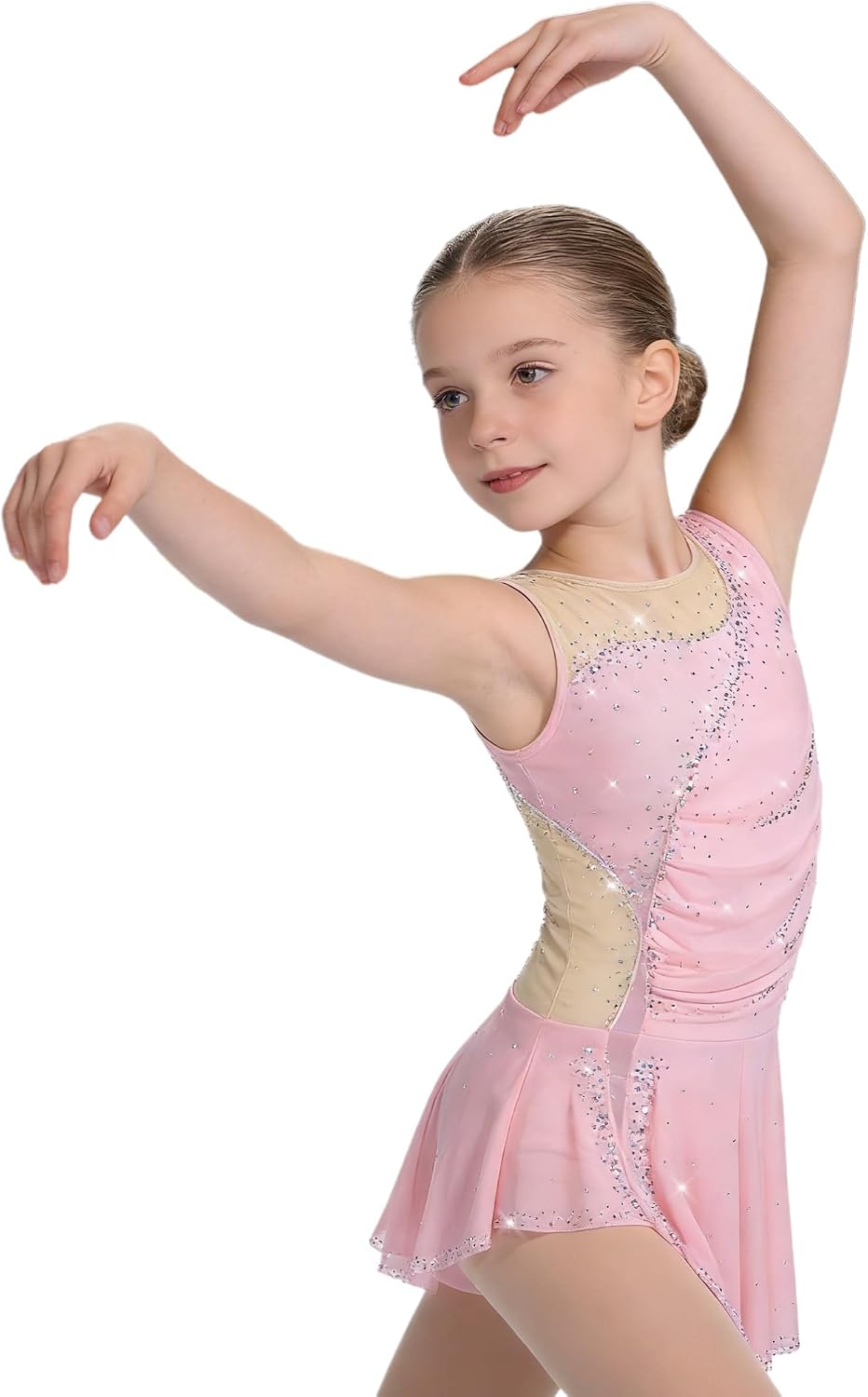 Kids Glitter Ice Skating Outfit Sparkly Leotard Dress Cha-cha Competitions Airy Practice Apparel