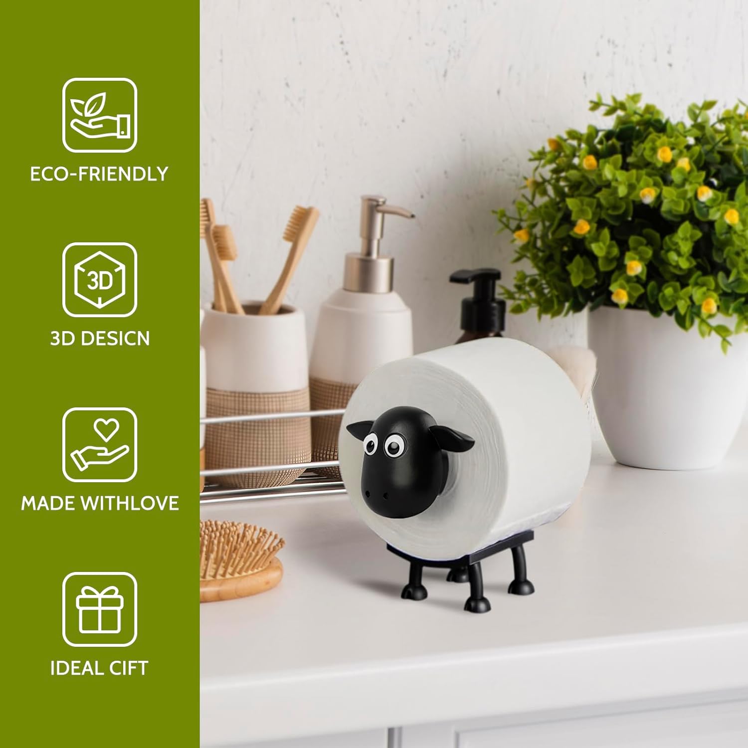Sheep Toilet Roll Holder: Tissue Paper Roll Storage Stand - 3D Printed Black Sheep Loo Roll Holder - Toilet Paper Holder Bathroom Set for Bathroom Shelf Housewarming Gift Bathroom Decor (1 Pcs)