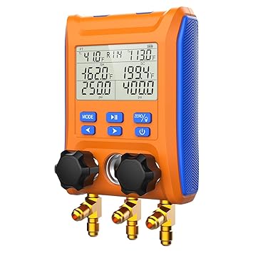 Elitech LMG-10 Digital HVAC Manifold Gauge Three Port with Thermometer Clamps