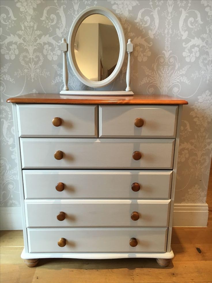 RUSTIC ROOTS Scalloped Wooden Chest of Drawers – 6 Drawer Dresser- Timeless Elegance for Your Home (White)