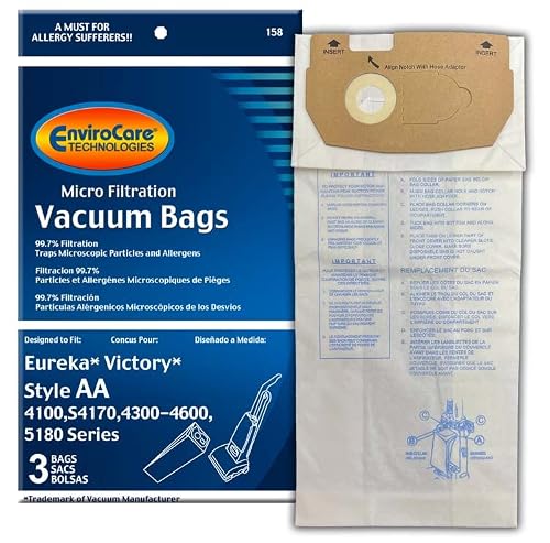 Envirocare Replacement Micro Filtration Vacuum Cleaner Dust Bags Designed To Fit Eureka Style Aa Victory And True Hepa Uprights. 3 Pack #TOP12