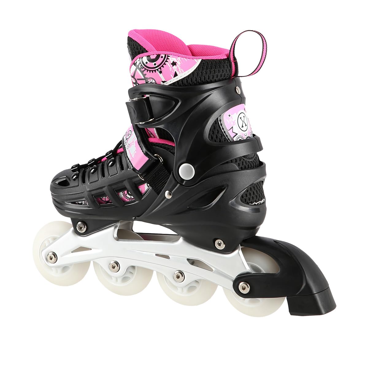 NILS Lot de Patins à roulettes 4 en 1 Triskates Twinkle White ABEC7 LED Light Wheels Taille 31-42 Réglable (Rose, M (35-38))