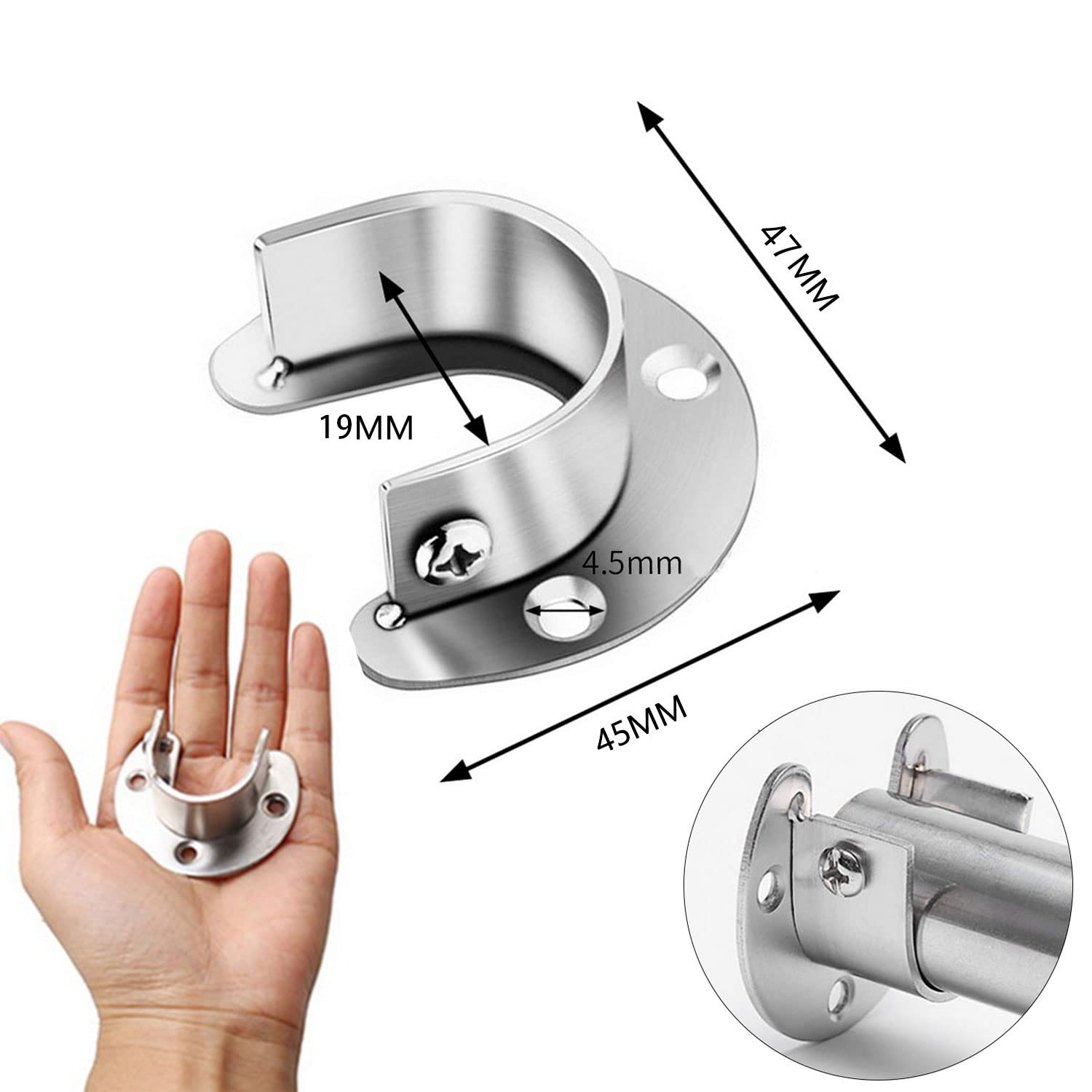 Supports De Tringle à Vêtements En Acier Inoxydable - Lot De 2, Diamètre 19 à 32 Mm - Pour Chambre, Salle De Bain, Cuisine, Noir - 6