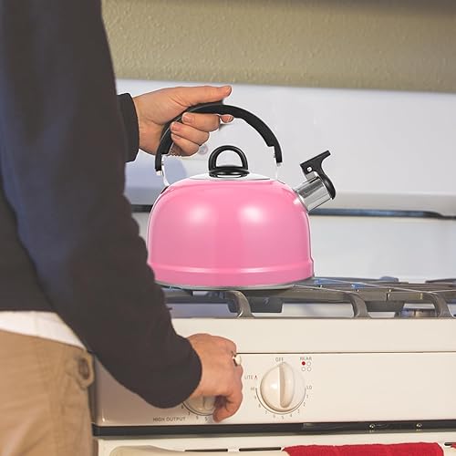 Miniatura 8 de Ciieeo Tetera silbante para estufa, tetera de acero inoxidable rosa con filtro, tetera floral para estufa