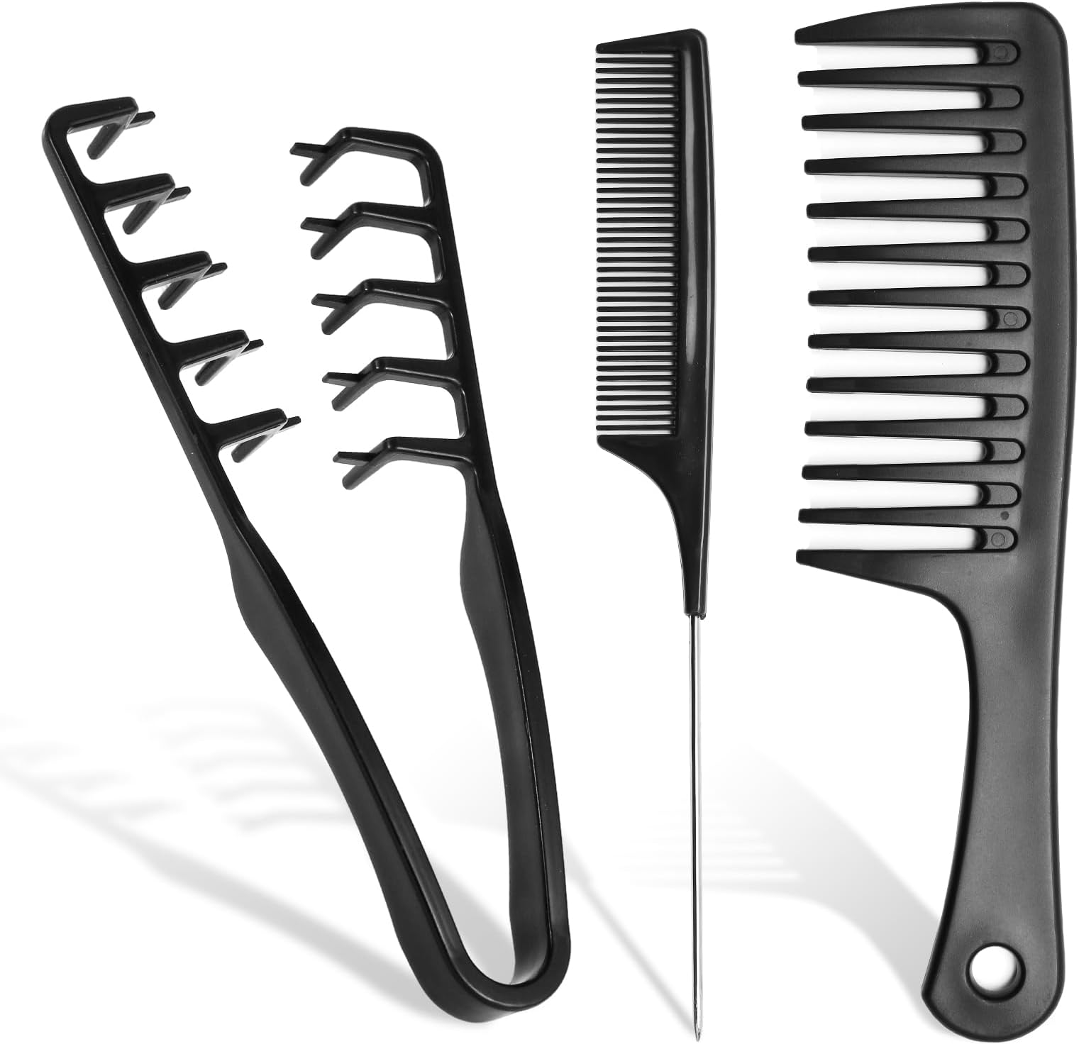 3 Pcs Hair Styling Combs Set, Professional Durable Texture Wide and Fine Tooth Rat Tail Hair Barber Comb, Hair Detangling Parting Braiding Cutting for Men Women Wet Curly Natural Hair