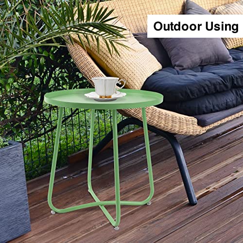 Babion Outdoor Side Tables,Round Weather Resistant Steel Patio Side Table,Small End Table For Patio Yard Porch Balcony Garden,Indoor & Outdoor,Green #TOP5