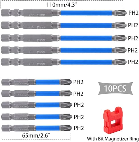 Miniatura 4 de Saipe Juego de puntas de destornillador Phillips de cabeza cruzada magnética especial plana ranurada para electricista PH2 Bit 14 pulgadas hexagonal