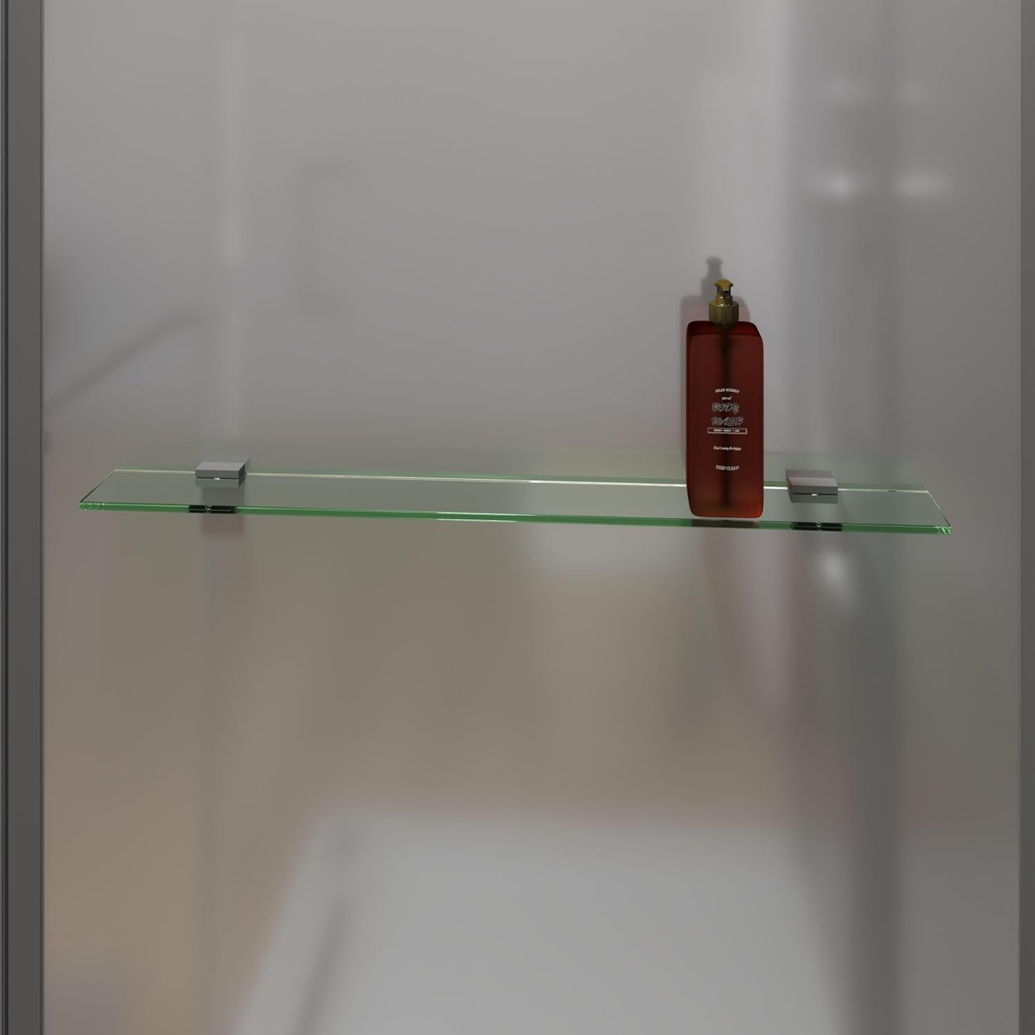 Glass storage shelf inside the shower cabin