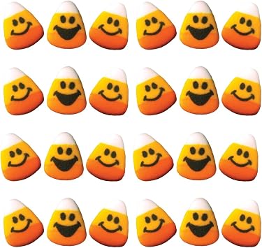24pk Candy Corn Faces Cupcake Dessert Sugar Decoration Toppers with Decorating Stickers
